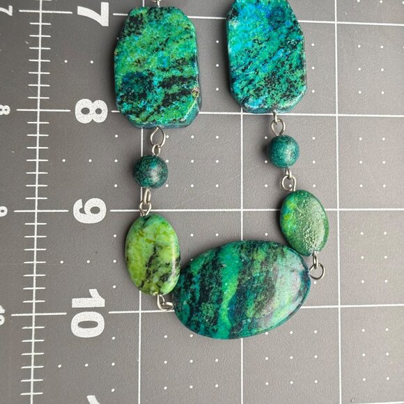 Green & Blue Stone Beaded Necklace With Lobster Clasp Handmade Gemstone Jewelry - Picture 7 of 7